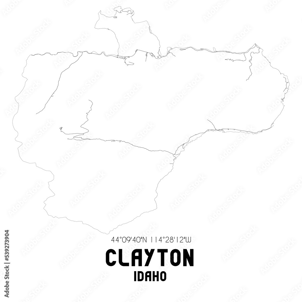 Clayton Idaho. US street map with black and white lines.