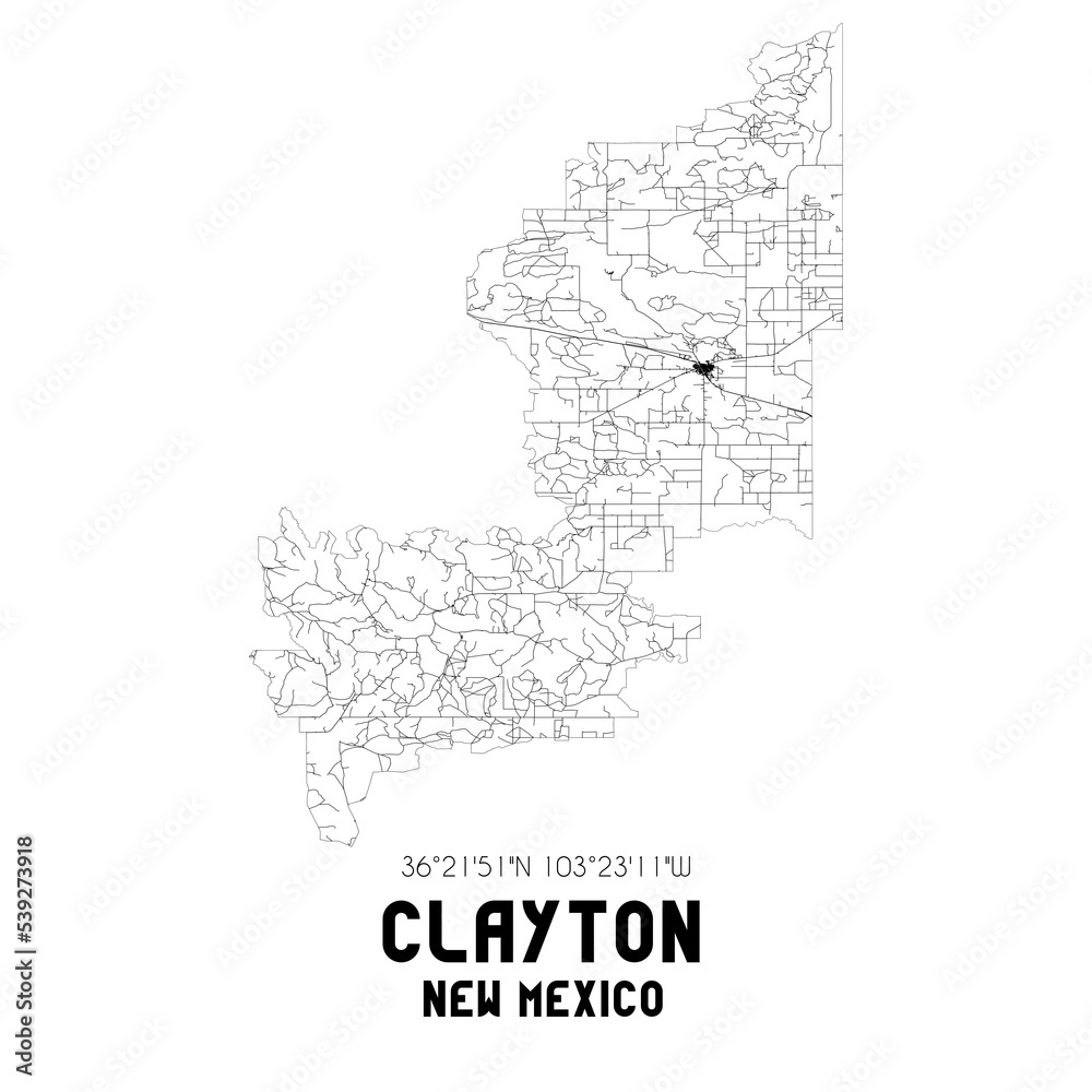 Clayton New Mexico. US street map with black and white lines. Clayton New Mexico. US street map with black and white lines.