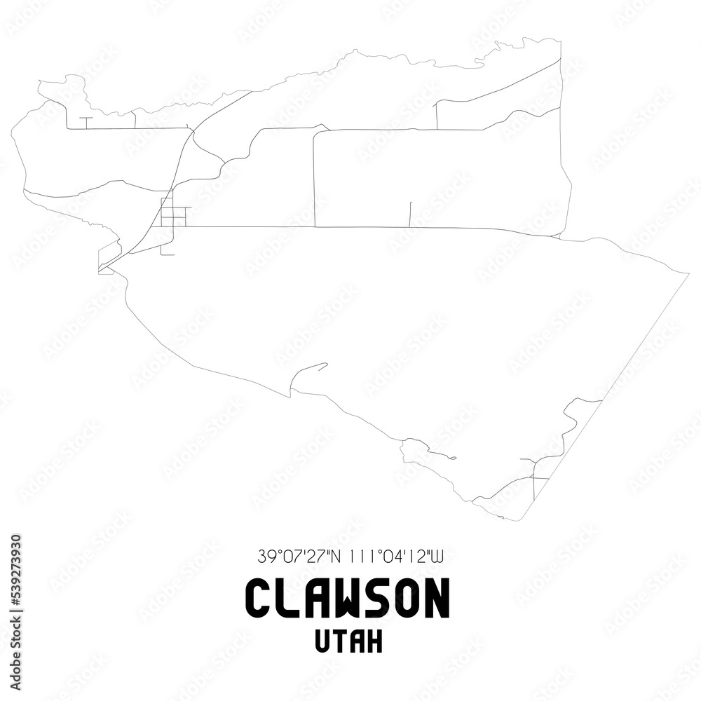 Clawson Utah. US street map with black and white lines.