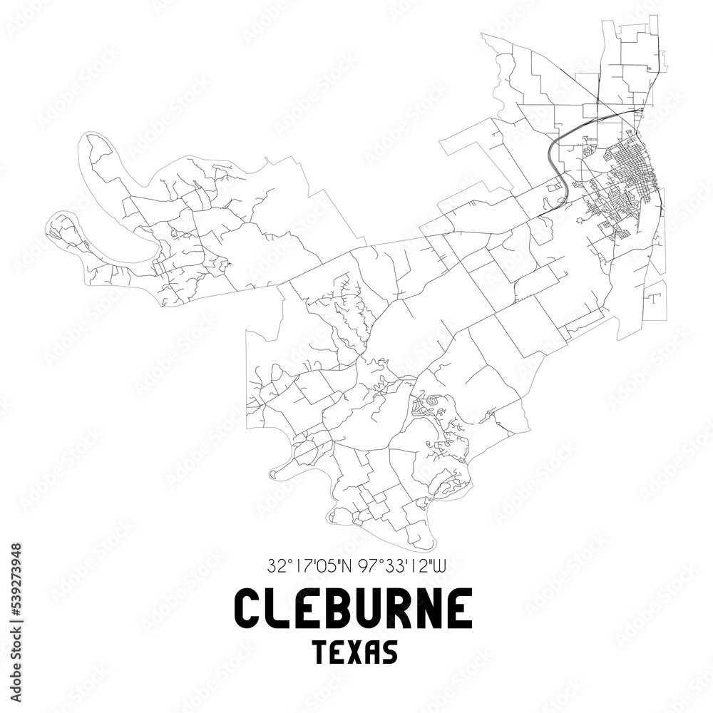 Cleburne Texas. US street map with black and white lines. Cleburne Texas. US street map with black and white lines.