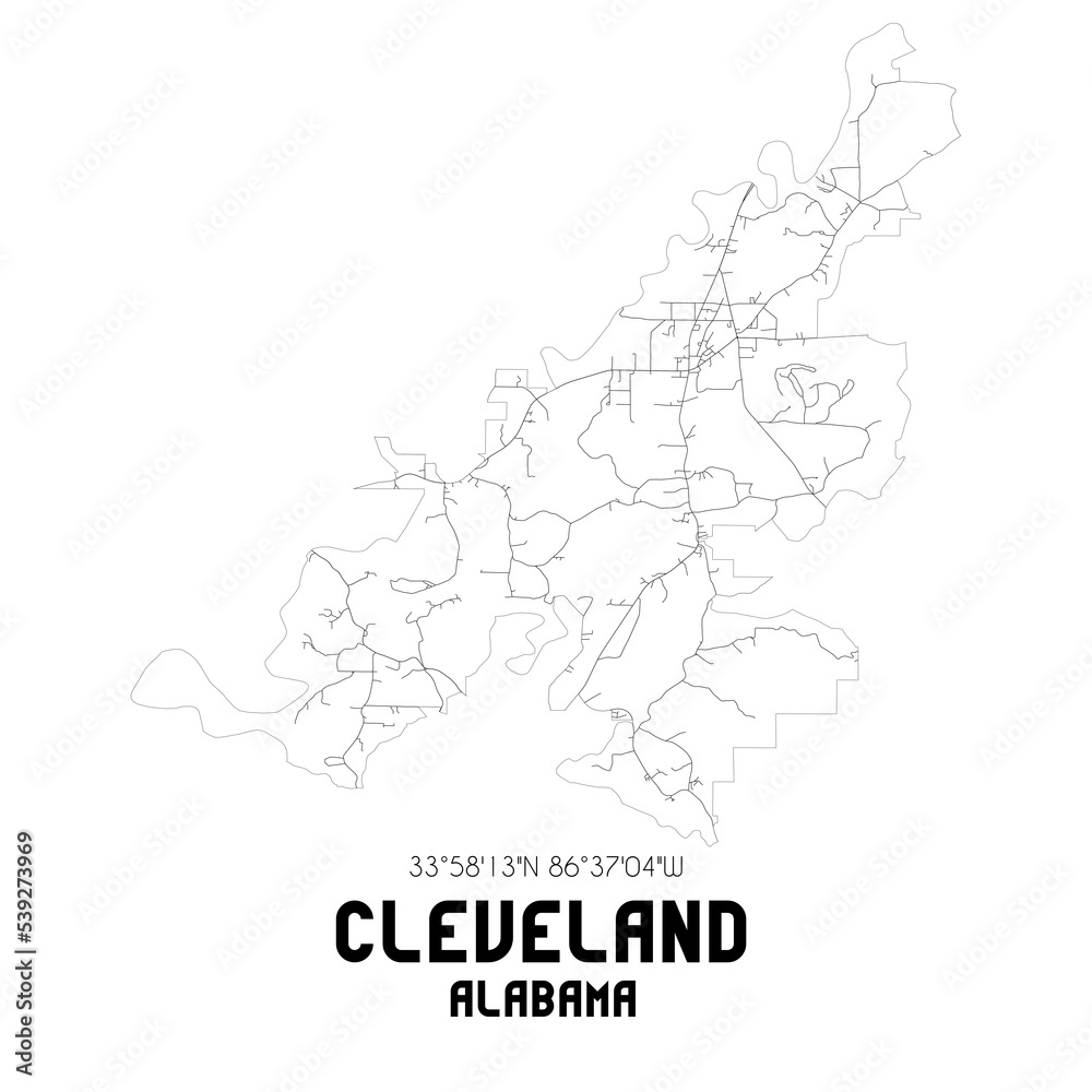 Cleveland Alabama. US street map with black and white lines. Cleveland Alabama. US street map with black and white lines.