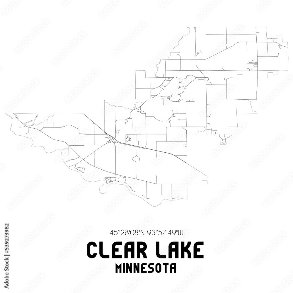 Clear Lake Minnesota. US street map with black and white lines.