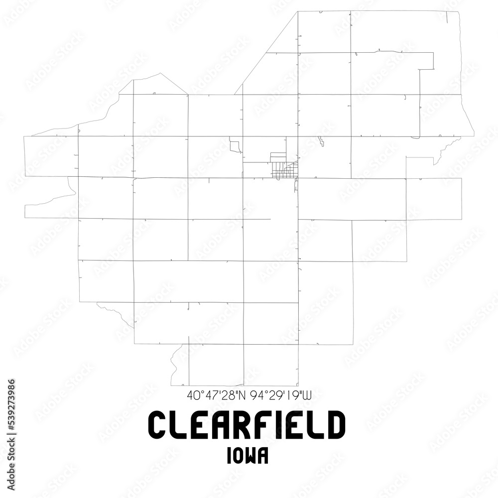 Clearfield Iowa. US street map with black and white lines.