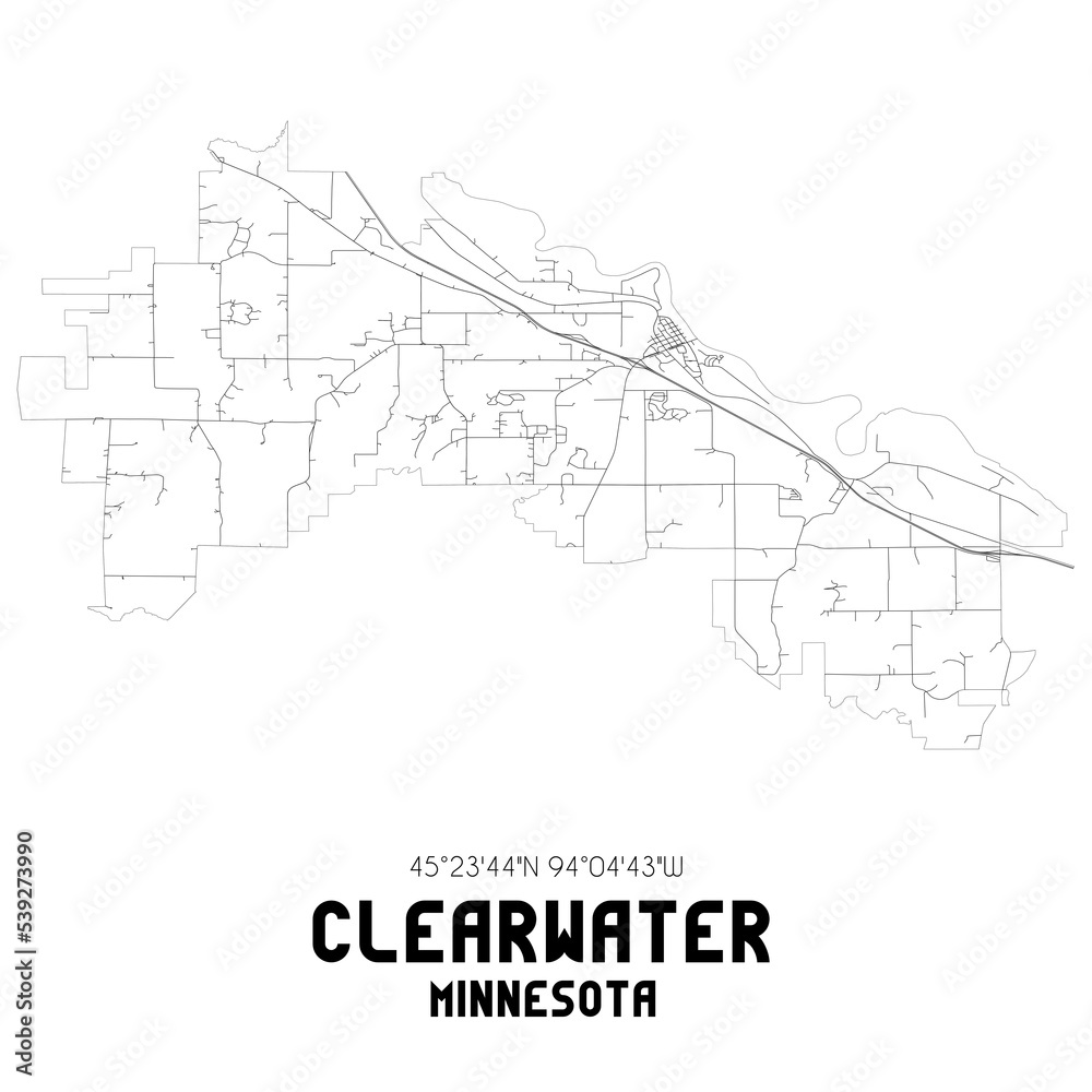 Clearwater Minnesota. US street map with black and white lines.