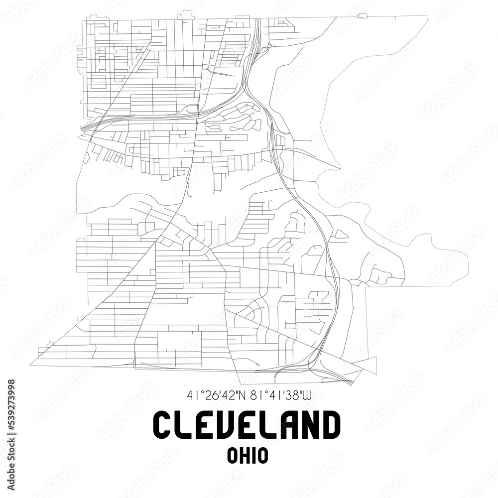 Cleveland Ohio. US street map with black and white lines.