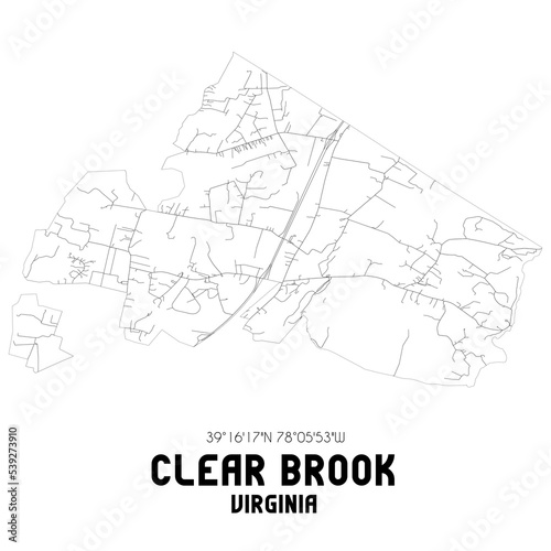 Clear Brook Virginia. US street map with black and white lines.