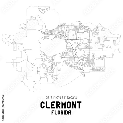 Clermont Florida. US street map with black and white lines.