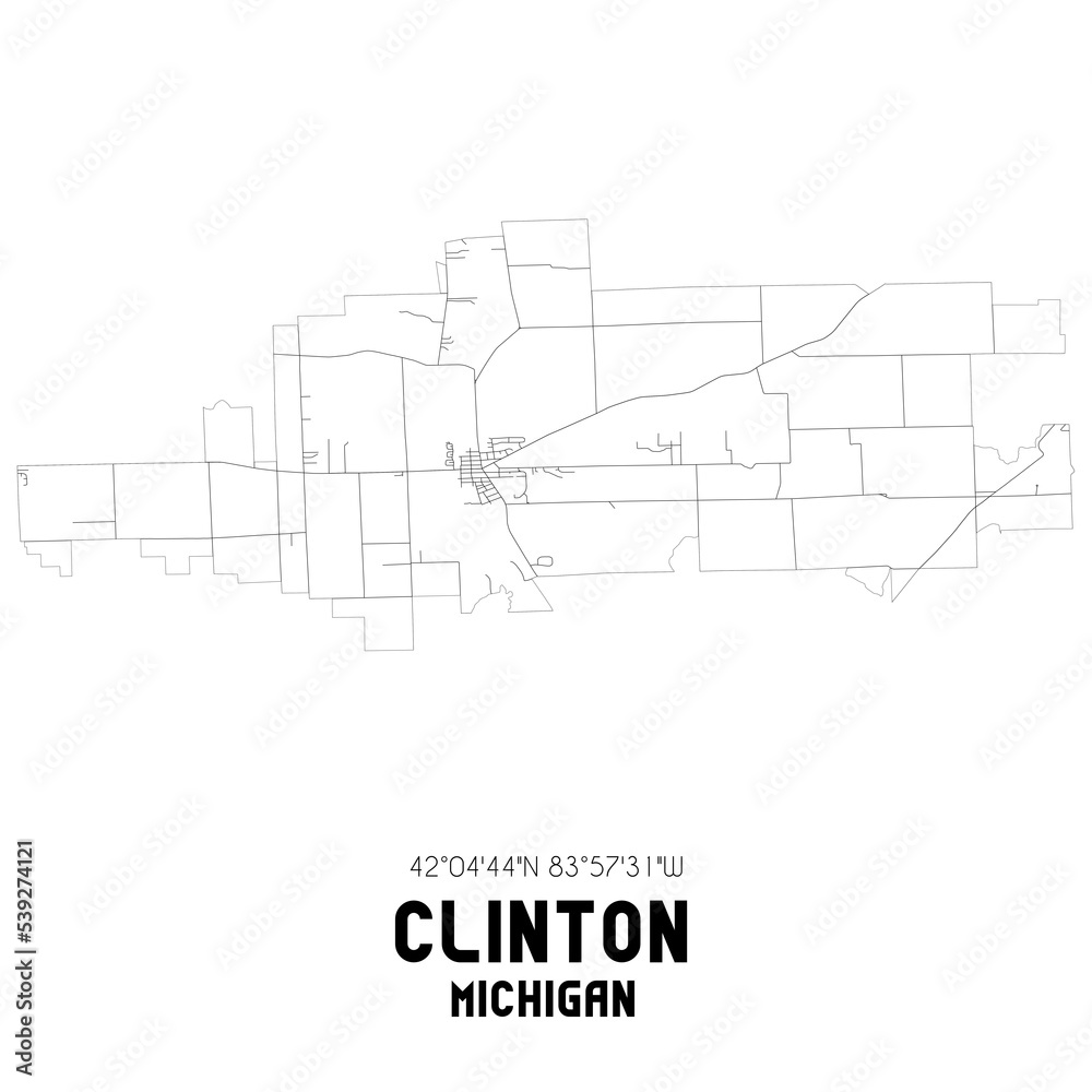 Obraz premium Clinton Michigan. US street map with black and white lines.