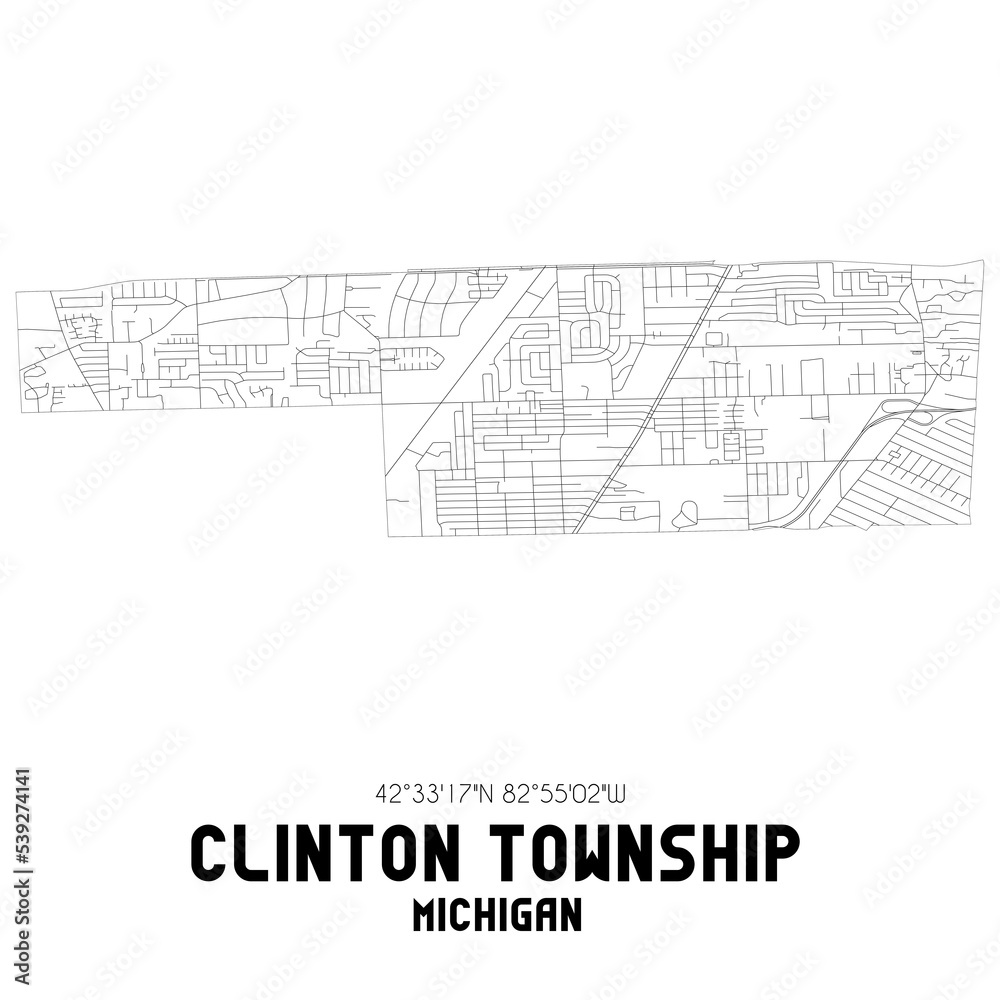 Clinton Township Michigan. US street map with black and white lines. Clinton Township Michigan. US street map with black and white lines.