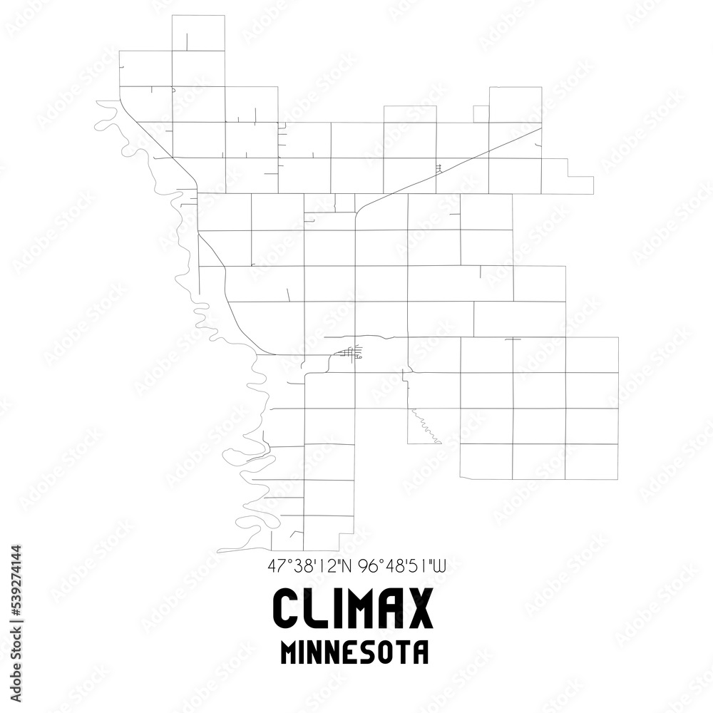 Climax Minnesota. US street map with black and white lines. Climax Minnesota. US street map with black and white lines.