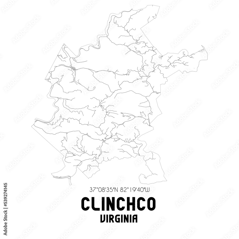 Clinchco Virginia. US street map with black and white lines.