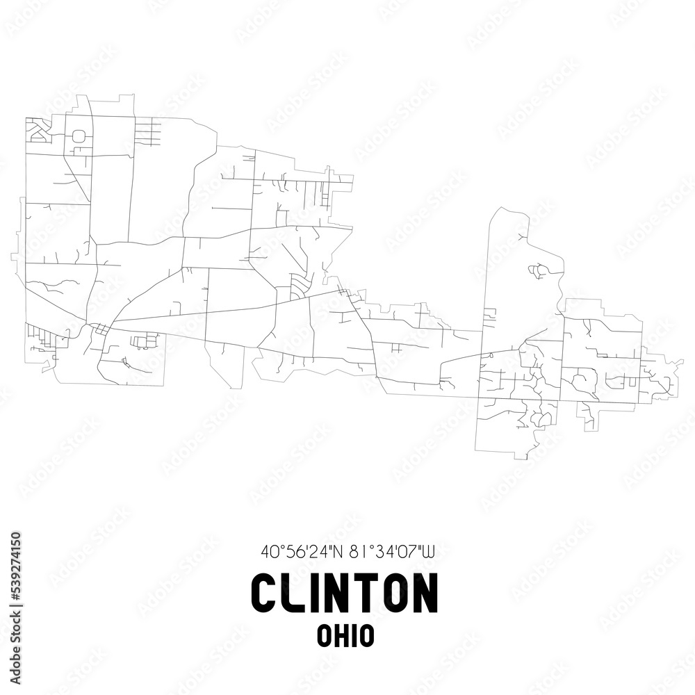 Clinton Ohio. US street map with black and white lines.