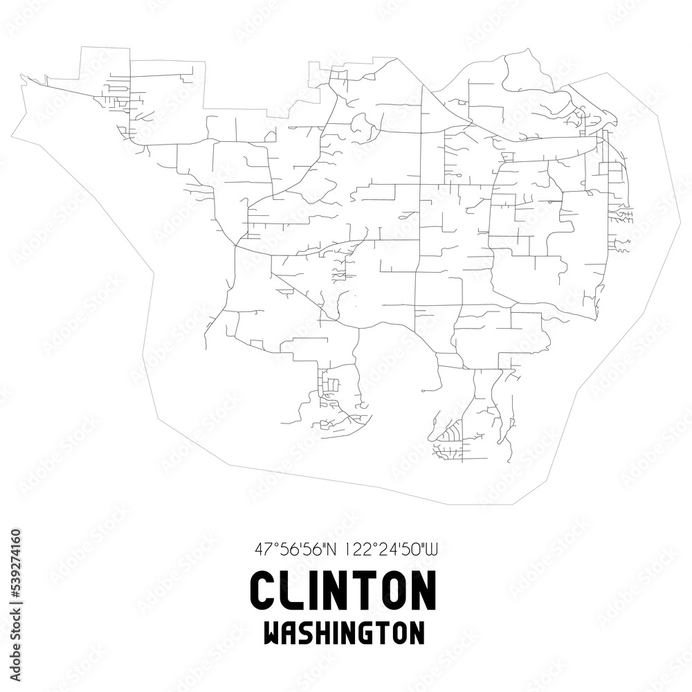 Fototapeta premium Clinton Washington. US street map with black and white lines.