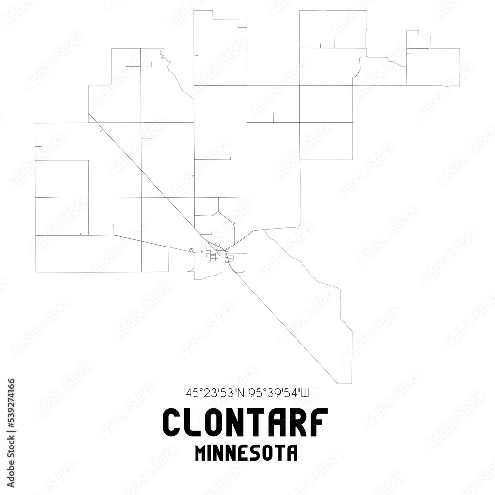 Clontarf Minnesota. US street map with black and white lines. Clontarf Minnesota. US street map with black and white lines.