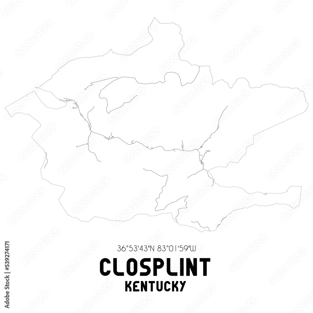 Closplint Kentucky. US street map with black and white lines.
