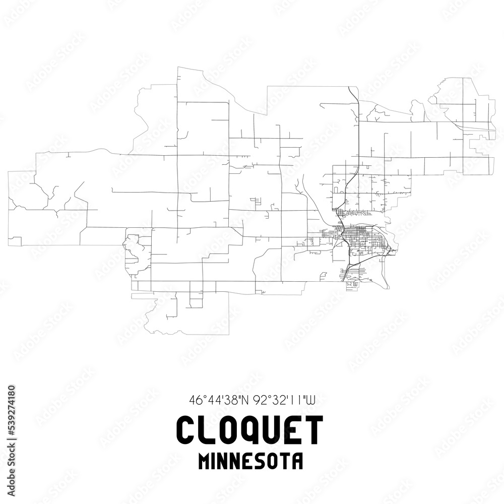 Cloquet Minnesota. US street map with black and white lines.