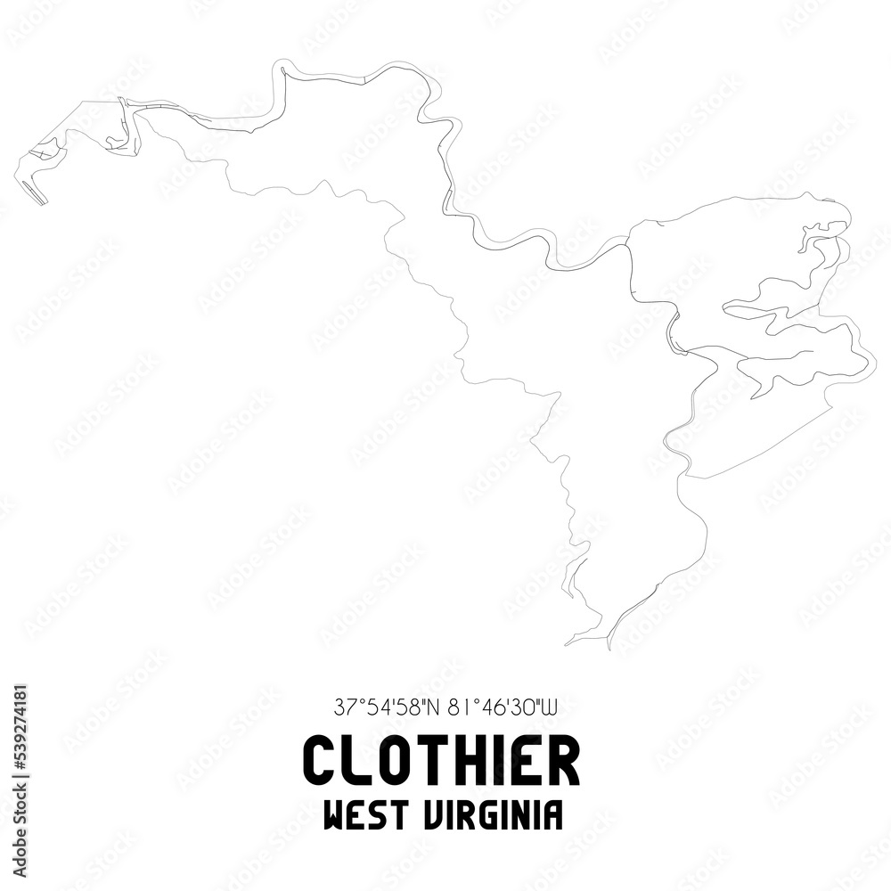 Clothier West Virginia. US street map with black and white lines.