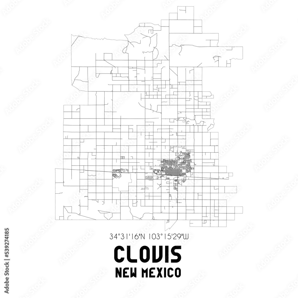 Clovis New Mexico. US street map with black and white lines.