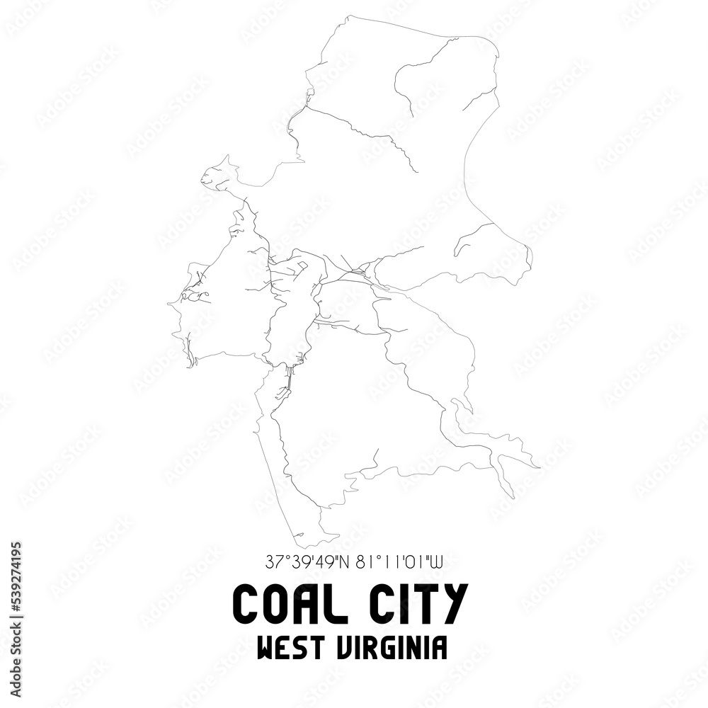 Coal City West Virginia. US street map with black and white lines.