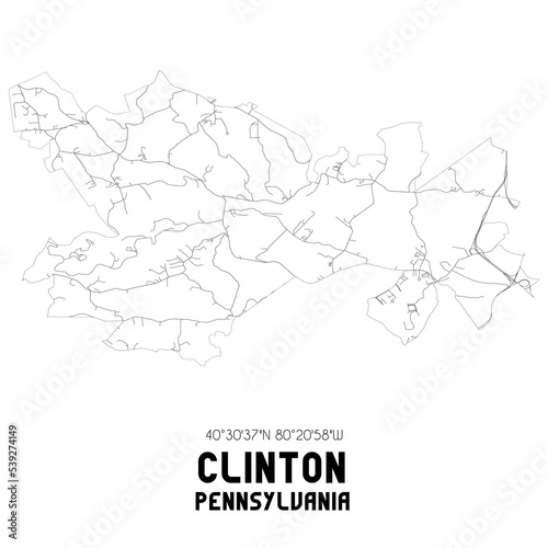 Clinton Pennsylvania. US street map with black and white lines.
