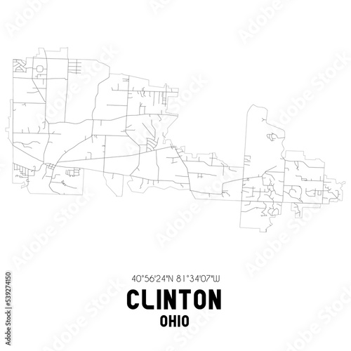 Clinton Ohio. US street map with black and white lines.