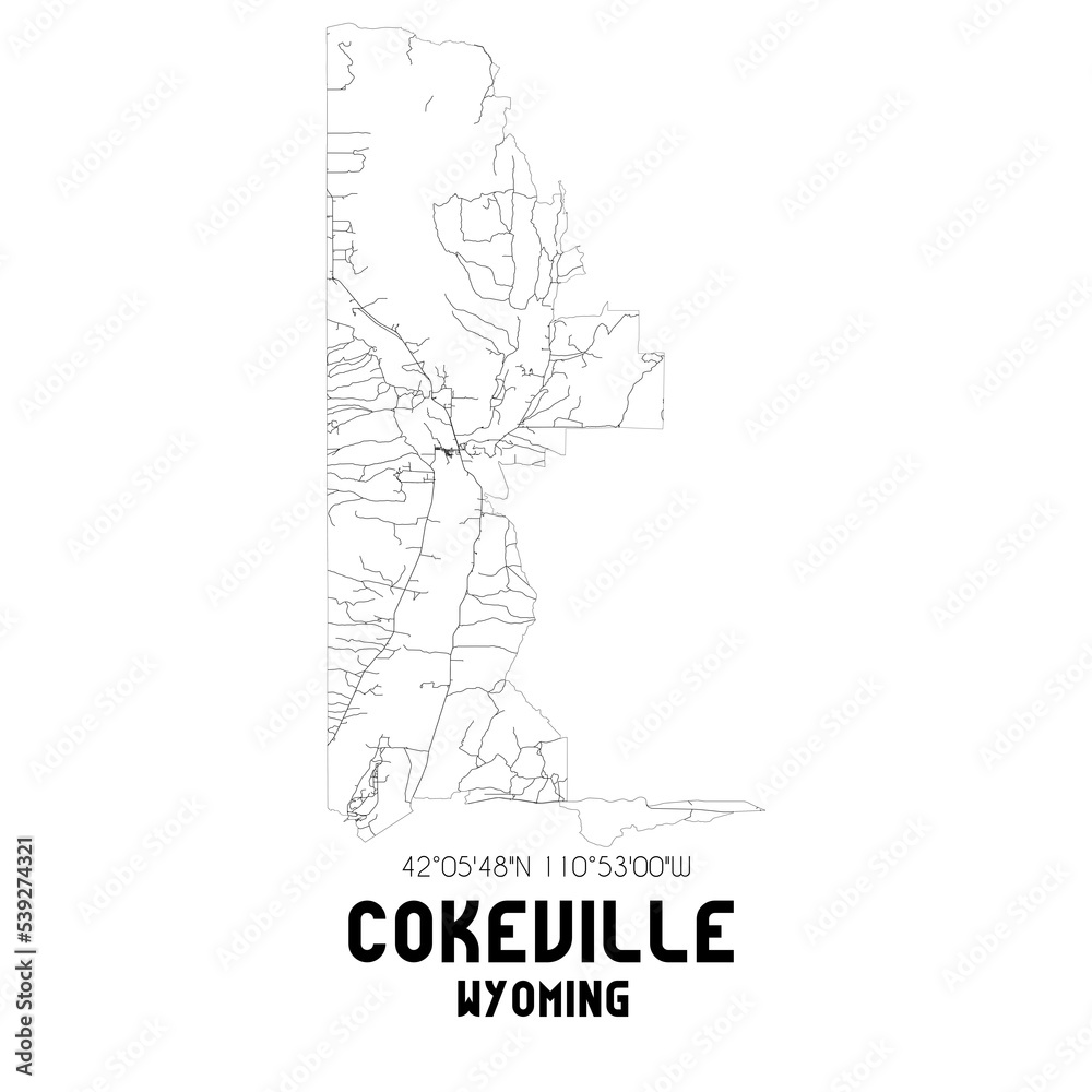 Cokeville Wyoming. US street map with black and white lines. Cokeville Wyoming. US street map with black and white lines.