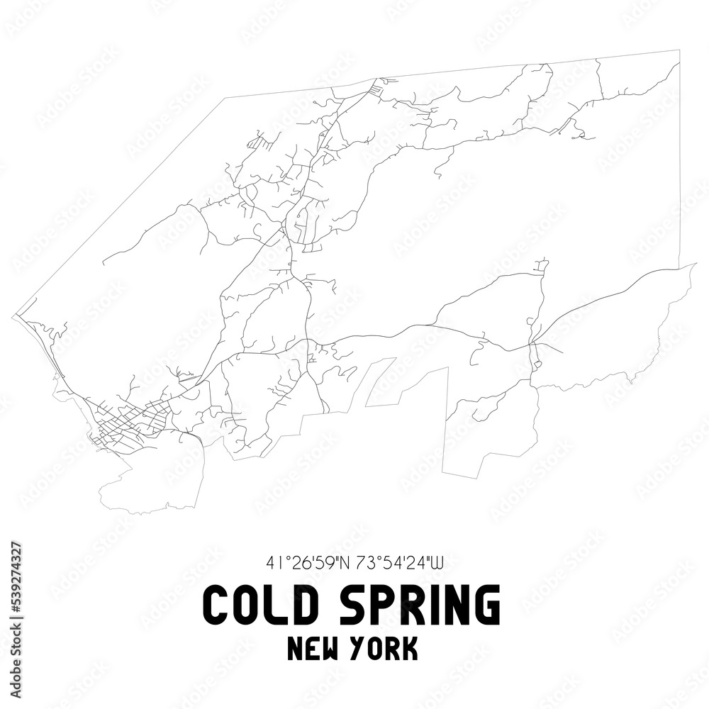 Cold Spring New York. US street map with black and white lines.