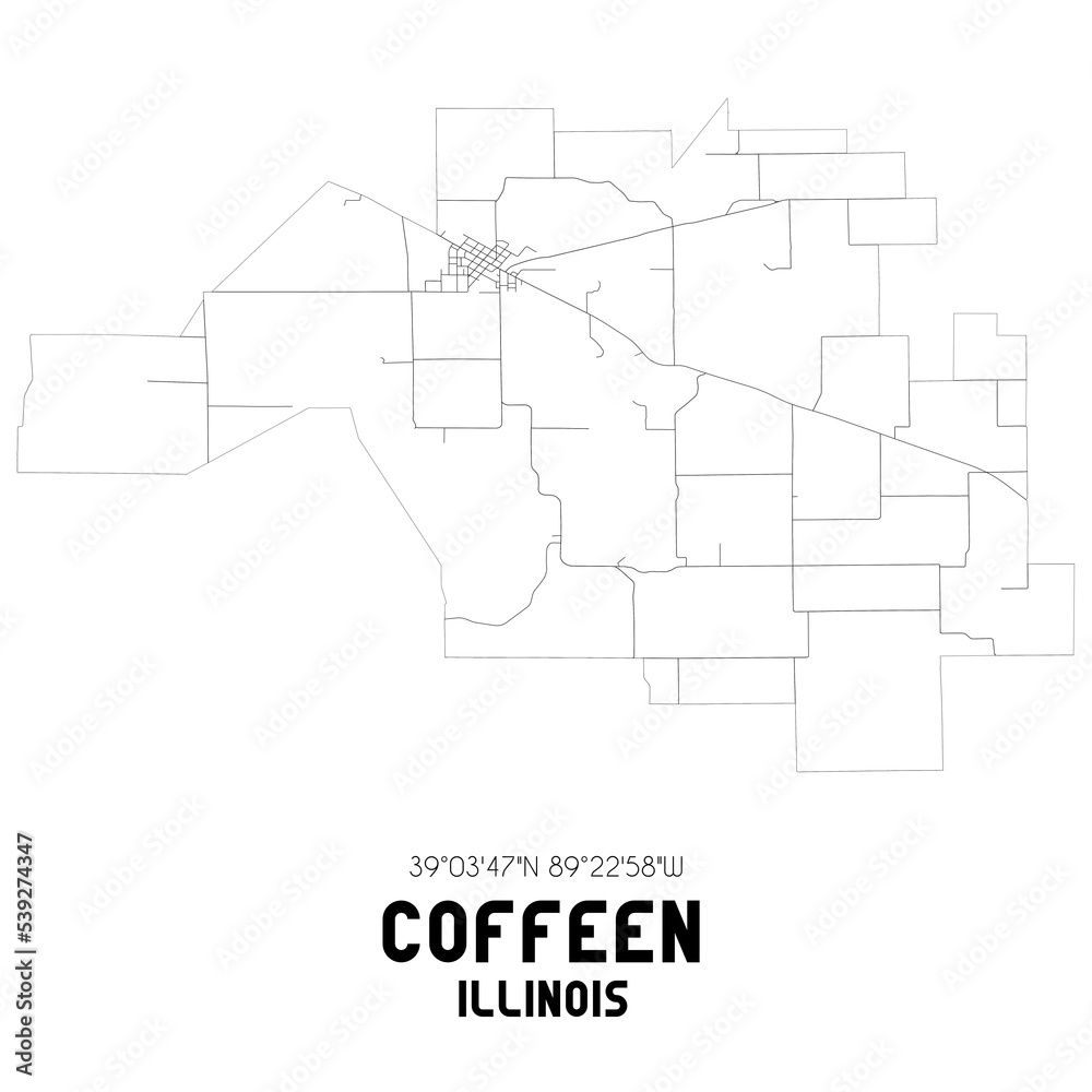Coffeen Illinois. US street map with black and white lines.