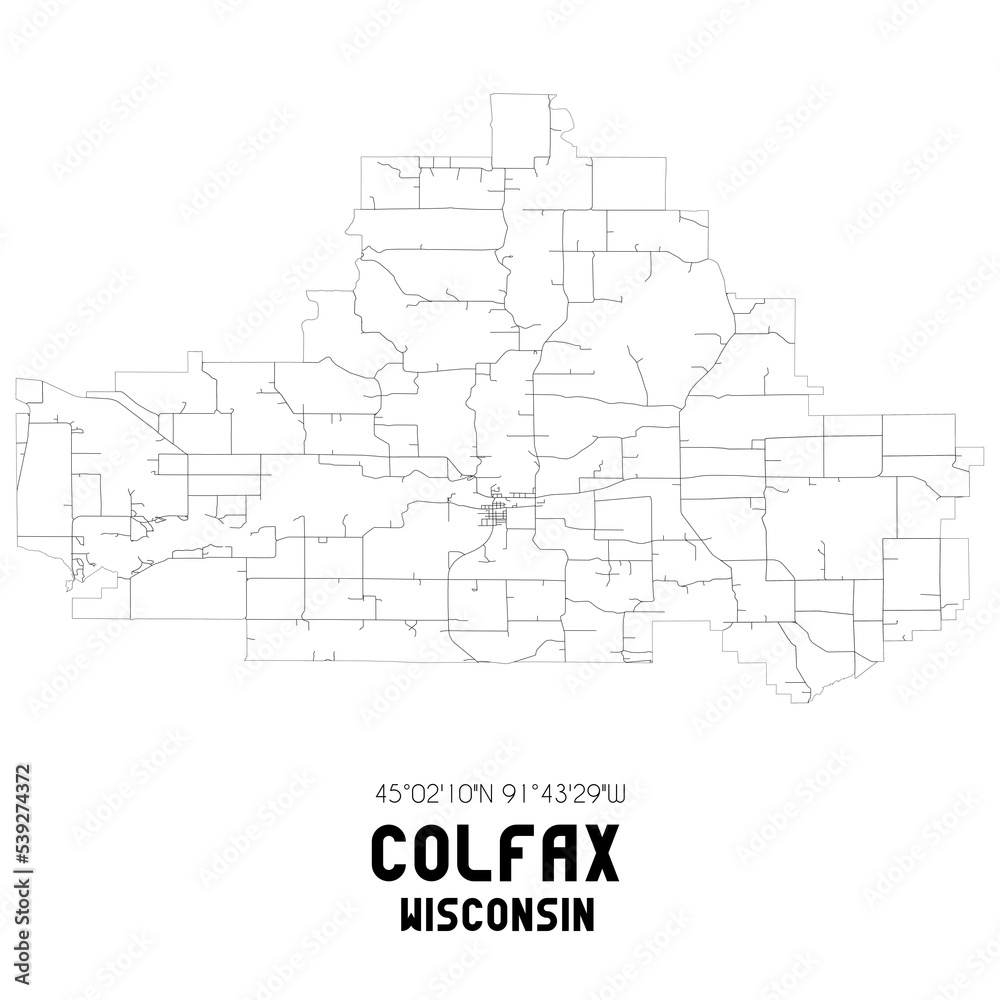 Colfax Wisconsin. US street map with black and white lines.
