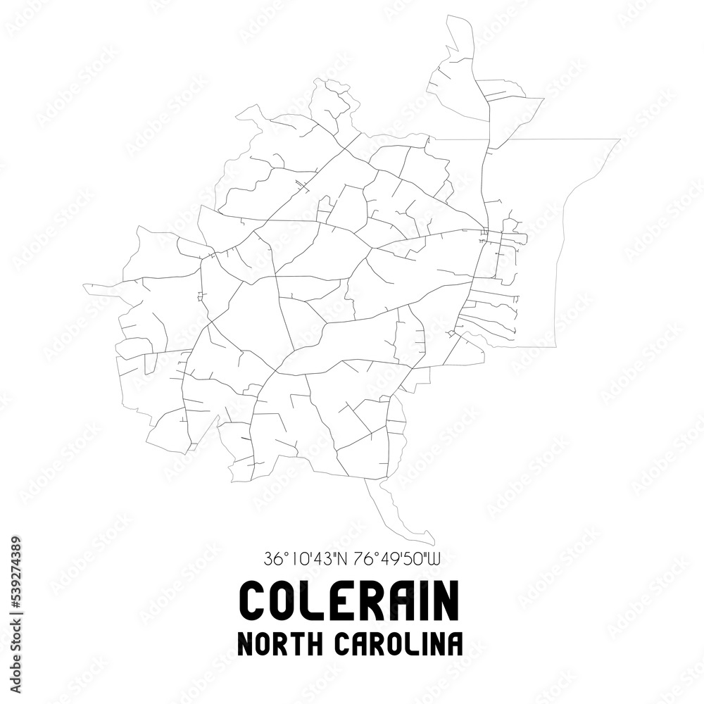 Colerain North Carolina. US street map with black and white lines.