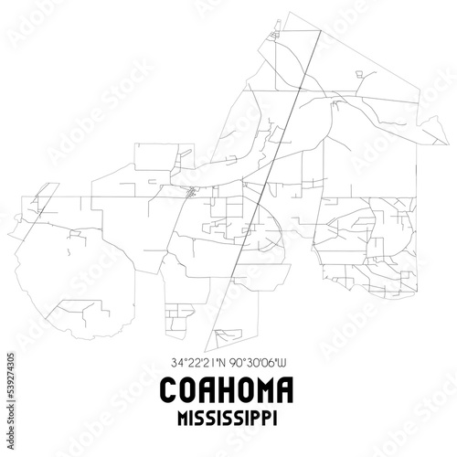 Coahoma Mississippi. US street map with black and white lines. photo