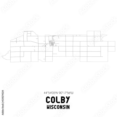 Colby Wisconsin. US street map with black and white lines.