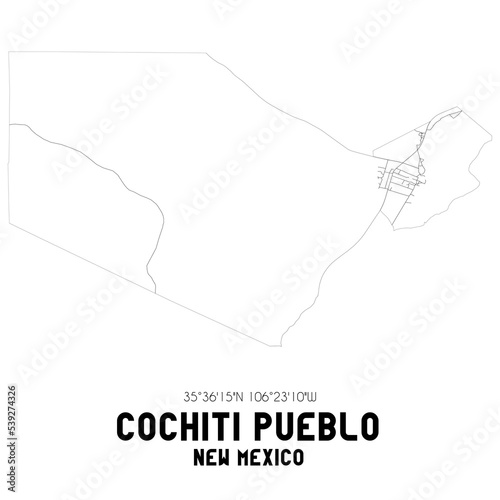 Cochiti Pueblo New Mexico. US street map with black and white lines. photo