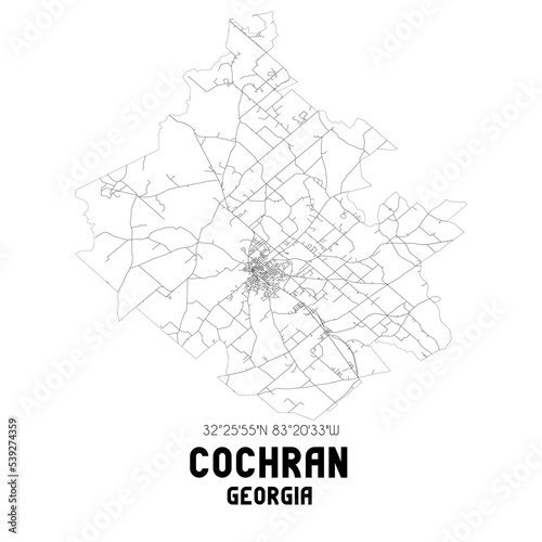 Cochran Georgia. US street map with black and white lines.