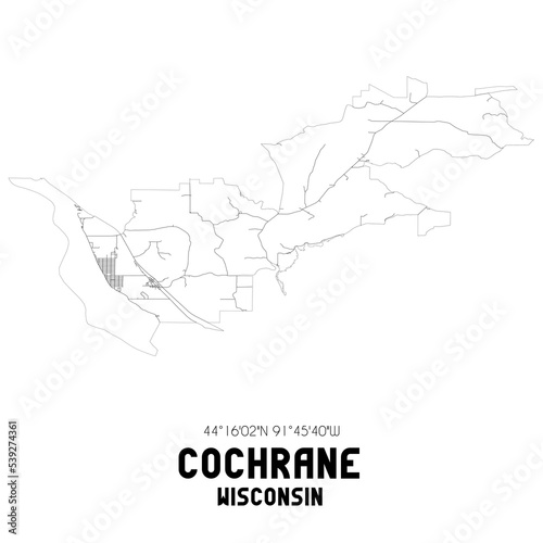 Cochrane Wisconsin. US street map with black and white lines.