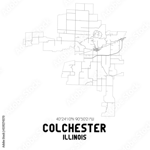 Colchester Illinois. US street map with black and white lines.