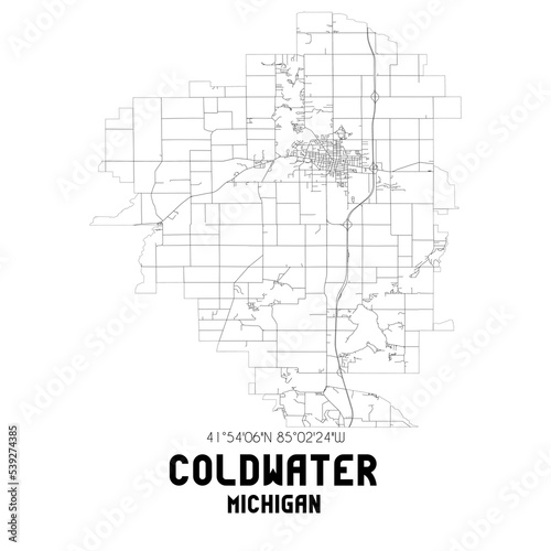 Coldwater Michigan. US street map with black and white lines. photo