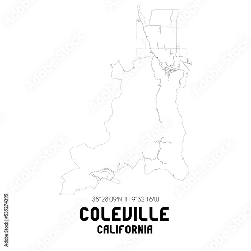 Coleville California. US street map with black and white lines. photo
