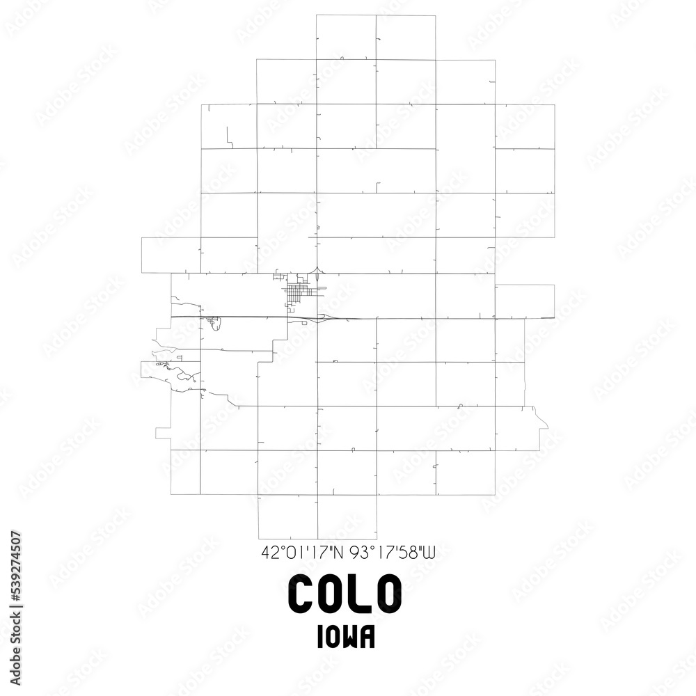 Colo Iowa. US street map with black and white lines.