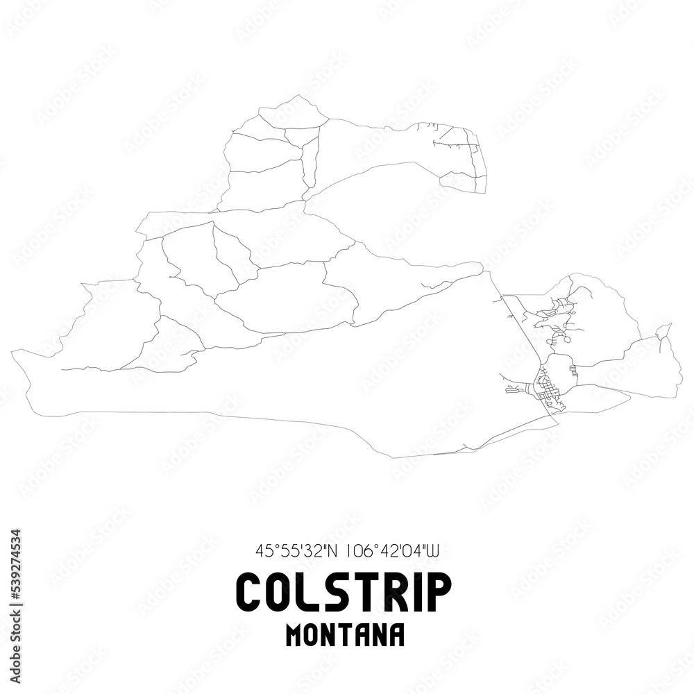 Colstrip Montana. US street map with black and white lines. Colstrip Montana. US street map with black and white lines.
