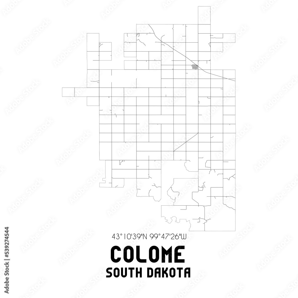 Colome South Dakota. US street map with black and white lines. Colome South Dakota. US street map with black and white lines.