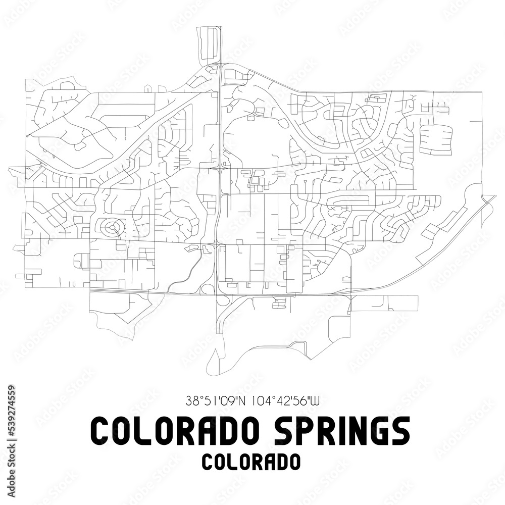 Colorado Springs Colorado. US street map with black and white lines.