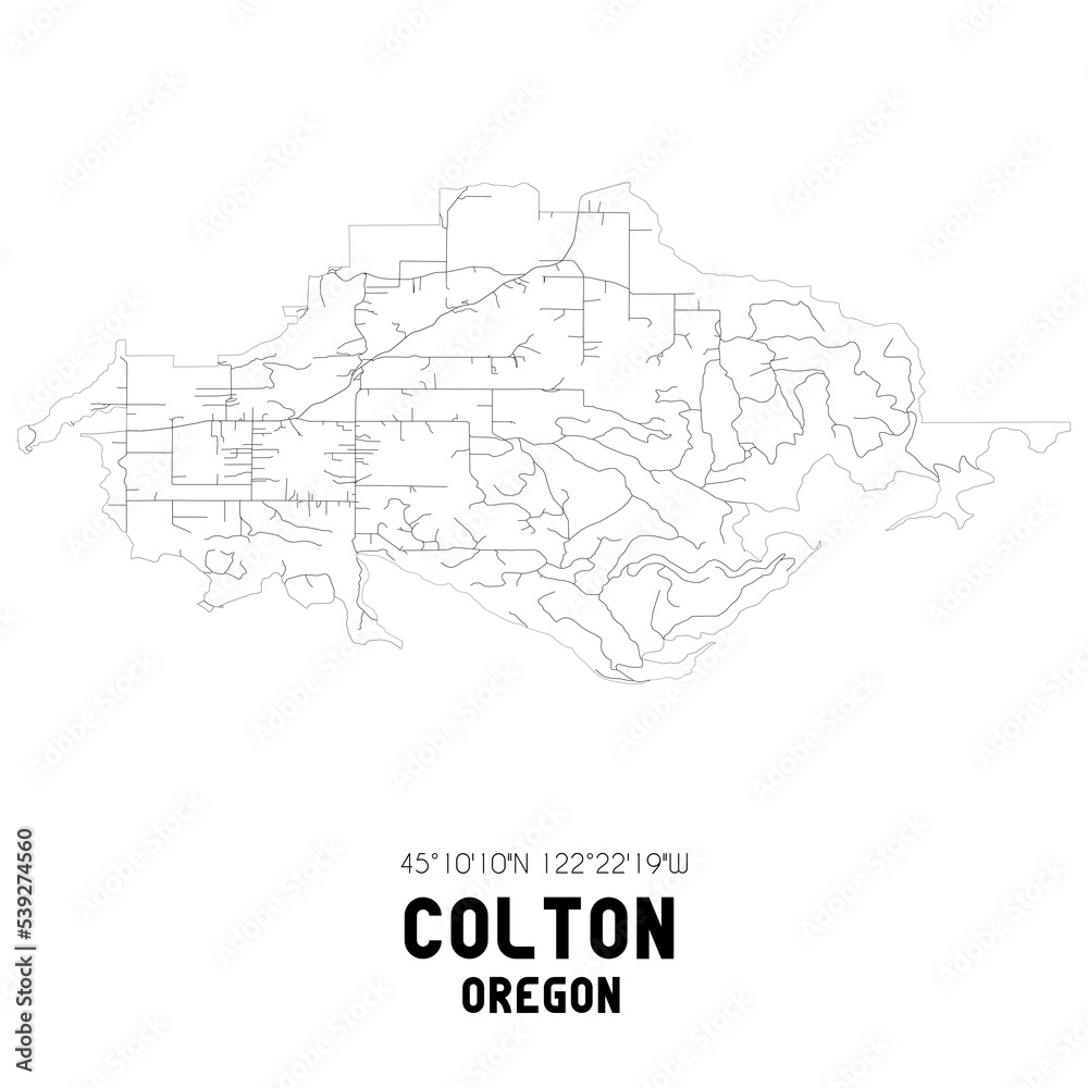 Colton Oregon. US street map with black and white lines.