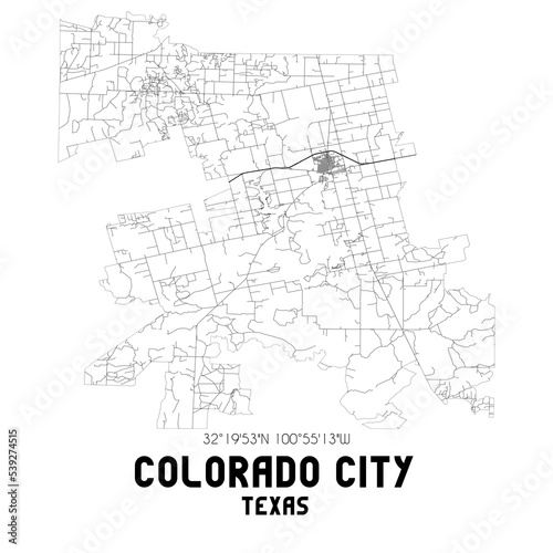 Colorado City Texas. US street map with black and white lines.