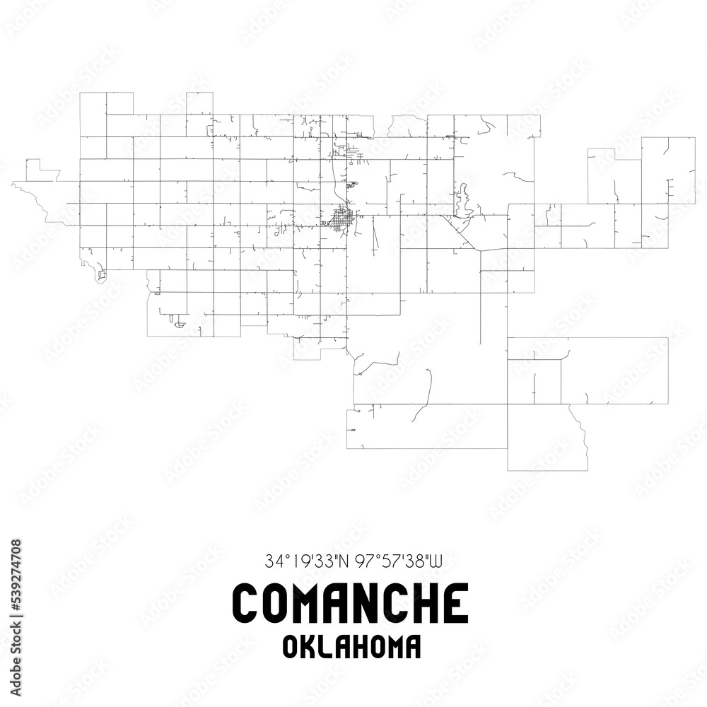 Comanche Oklahoma. US street map with black and white lines. Comanche Oklahoma. US street map with black and white lines.