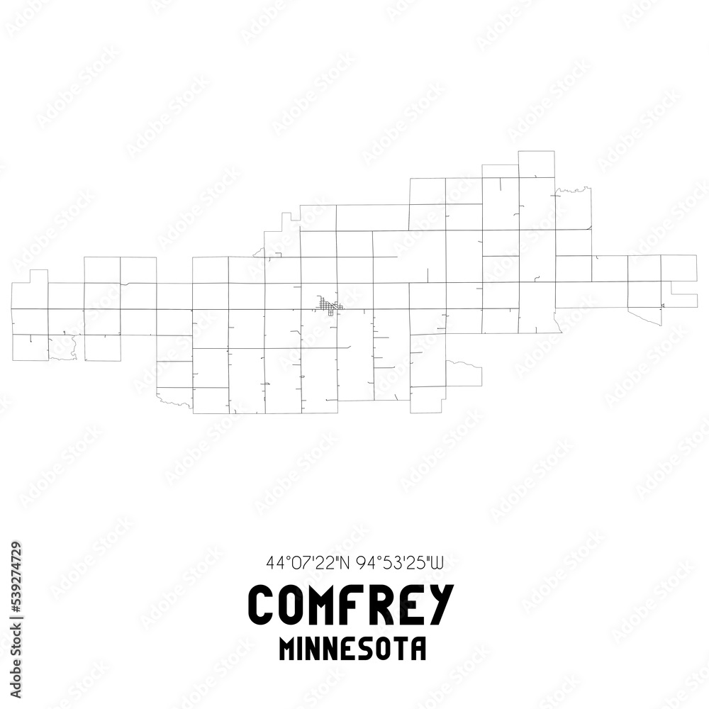 Comfrey Minnesota. US street map with black and white lines.