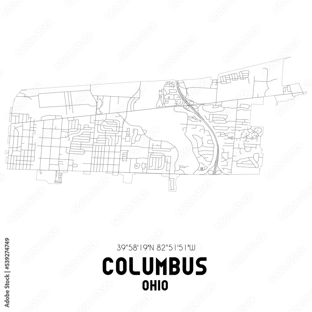Columbus Ohio. US street map with black and white lines.