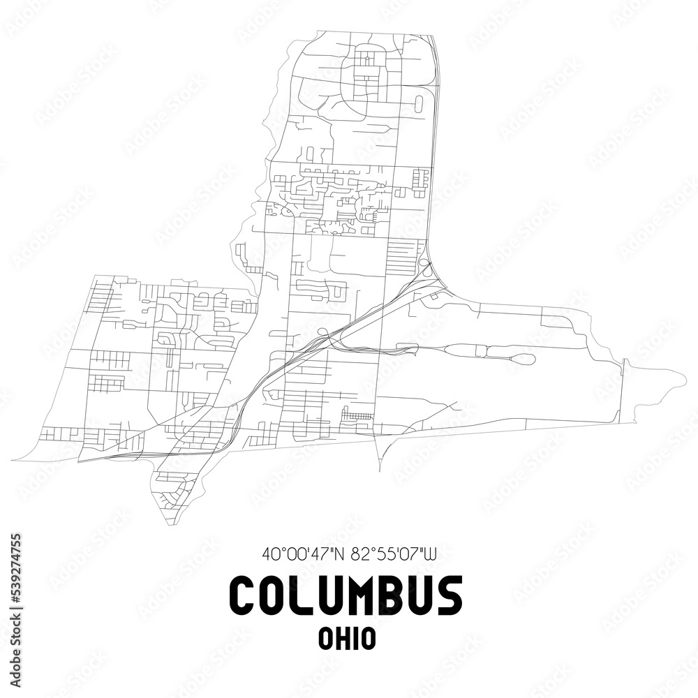 Fototapeta premium Columbus Ohio. US street map with black and white lines.