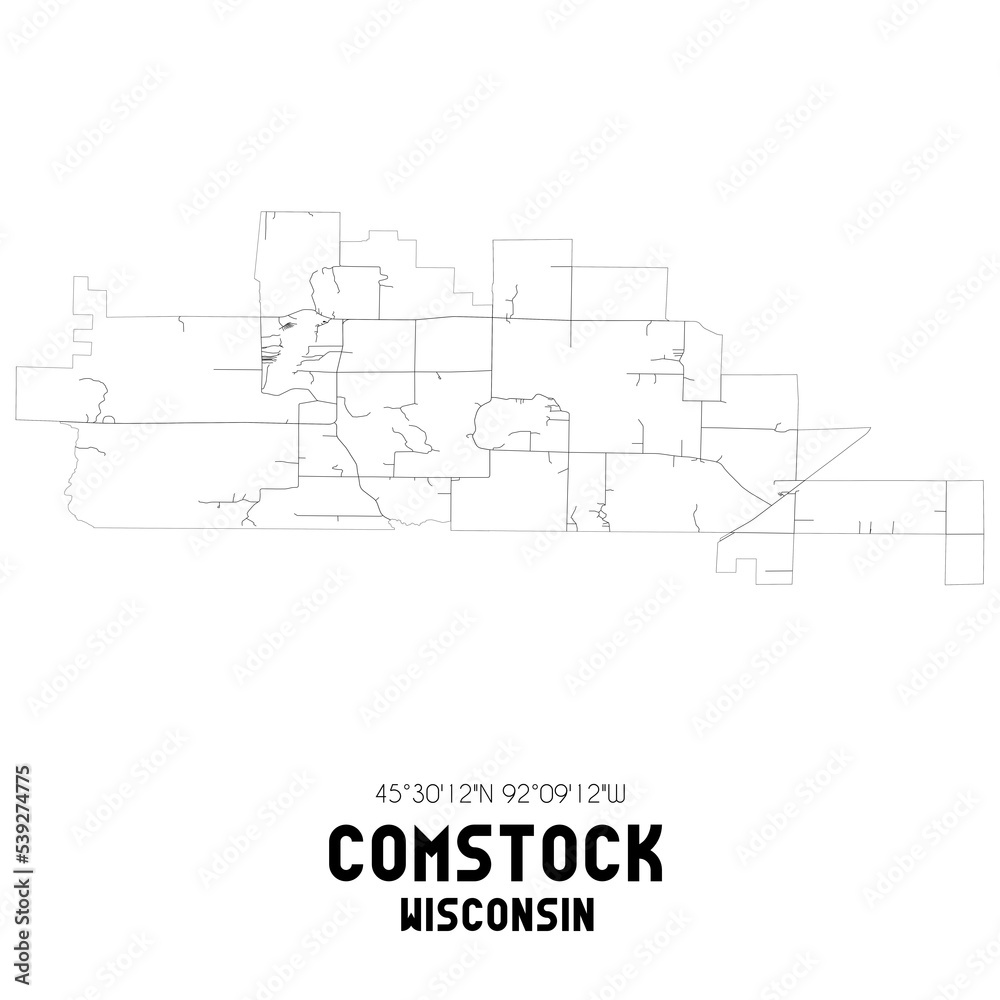 Comstock Wisconsin. US street map with black and white lines.