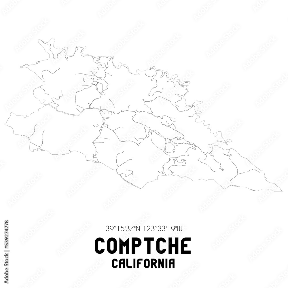 Comptche California. US street map with black and white lines. Comptche California. US street map with black and white lines.